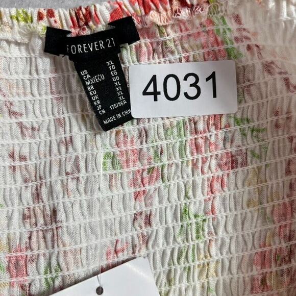 Forever 21 Dress XL Floral Maxi Puff Sleeve Smocked Bodice Square Neck Linen - Picture 9 of 11